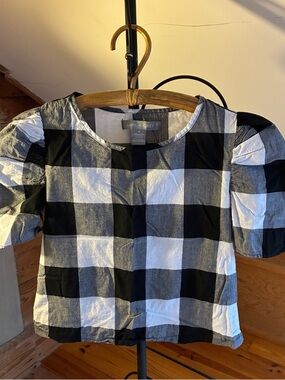 Lark & Grey Black and White Buffalo-Check Puff Sleeve Blouse, EUC, S